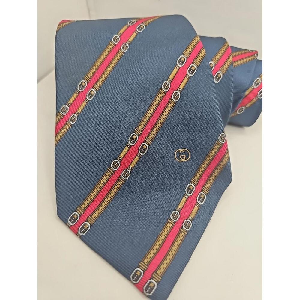Gucci Men’s Belts‎ Logo Navy Red Silk Tie – Made in Italy 57" x 3.5" - Picture 2 of 5